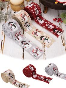 3pcs/1pc - Christmas Ribbon, Red, Linen, Grey, Christmas Snowman Pattern, Vintage Style, Suitable For DIY Wreaths, Gift Wrapping, Decoration - Christmas Tree Decoration Gift Wrapping Ribbon Bow DIY Crafts - Vintage Style, Suitable For DIY Wreaths, Gift Wrapping, Decoration - Multicolor - View 1