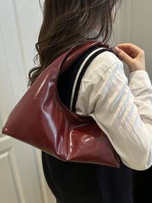 1 pezzo Borsa a sacchetto di pelle morbida e vintage con chiusura a scatto, colore unito trapuntato, borsa da donna con colori a contrasto per l'ascella, dall'atmosfera rilassata, grande capacità, adatta per ufficio, lavoro, appuntamenti, shopping, viaggi, regalo per fidanzata/migliore amica, uso quotidiano delle donne