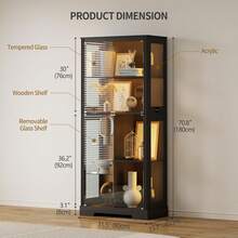 71" Tall Lighted Display Curio Cabinet With Glass Doors,Glass Curio Cabinet With 3 Color Sensor Lights,7-Tier Display Case With Removable Shelves,Storage Cabinet For Collectibles,White - màu đen - Xem 2