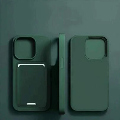 奢华纯色立方体祖母绿手机壳，内衬高级天鹅绒，配有纯色卡槽，全面保护摄像头，防震防摔，可收纳卡片和照片，兼容 17、17 Pro、17 Pro Max、16、16 Pro、Galaxy S24、Galaxy S25、Galaxy S24 Plus、Galaxy S25 Plus、Galaxy S25 Ultra、Galaxy S24 FE、Galaxy A56