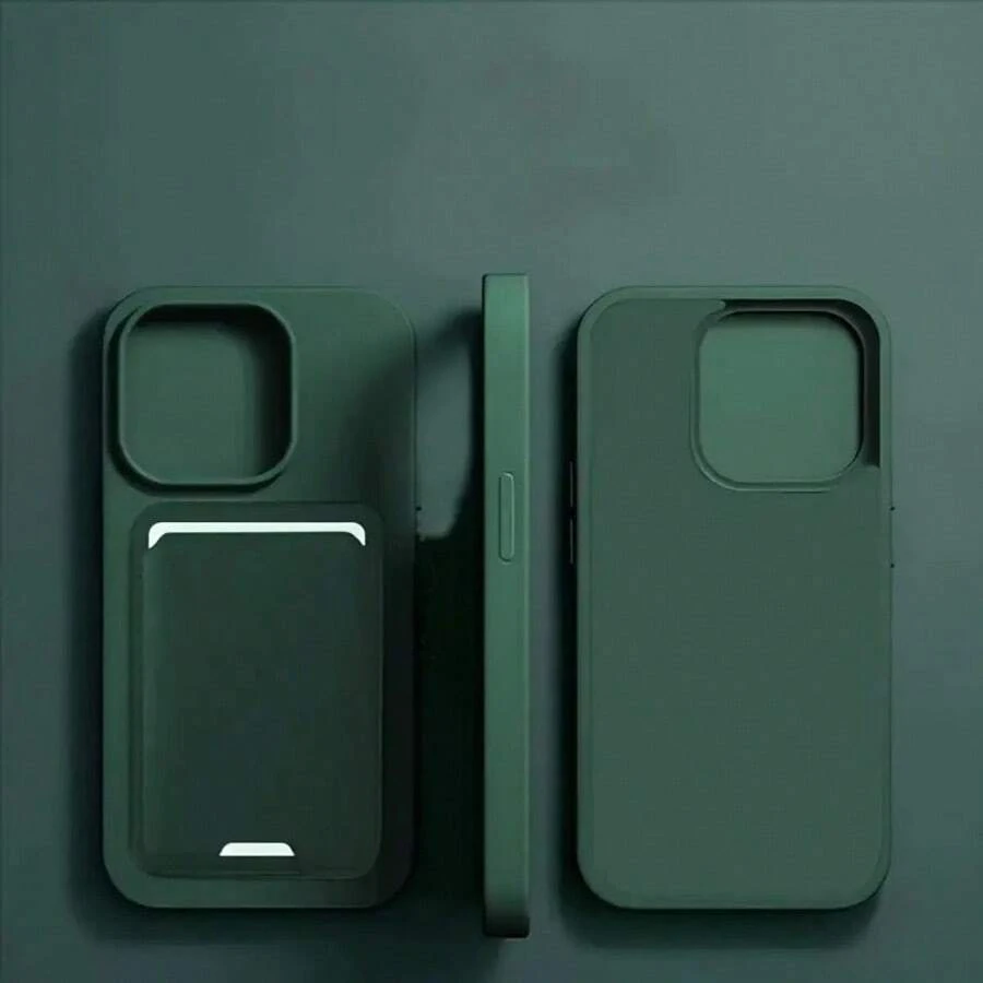 Luxury Solid Color Cube Emerald Green Phone Case With Deluxe Velvet Lining + Solid Color Card Slot, Full Camera Protection, Shock-Resistant Phone Case, Can Hold Cards And Photos, Compatible With Iphone 17, 17 Pro, 17 Pro Max, 16, 16 Pro, Galaxy S24, Galaxy S25, Galaxy S24 Plus, Galaxy S25 Plus, Galaxy S25 Ultra, Galaxy S24 FE, Galaxy A56,International Version, Not The Domestic Version - Dark Green - View 1