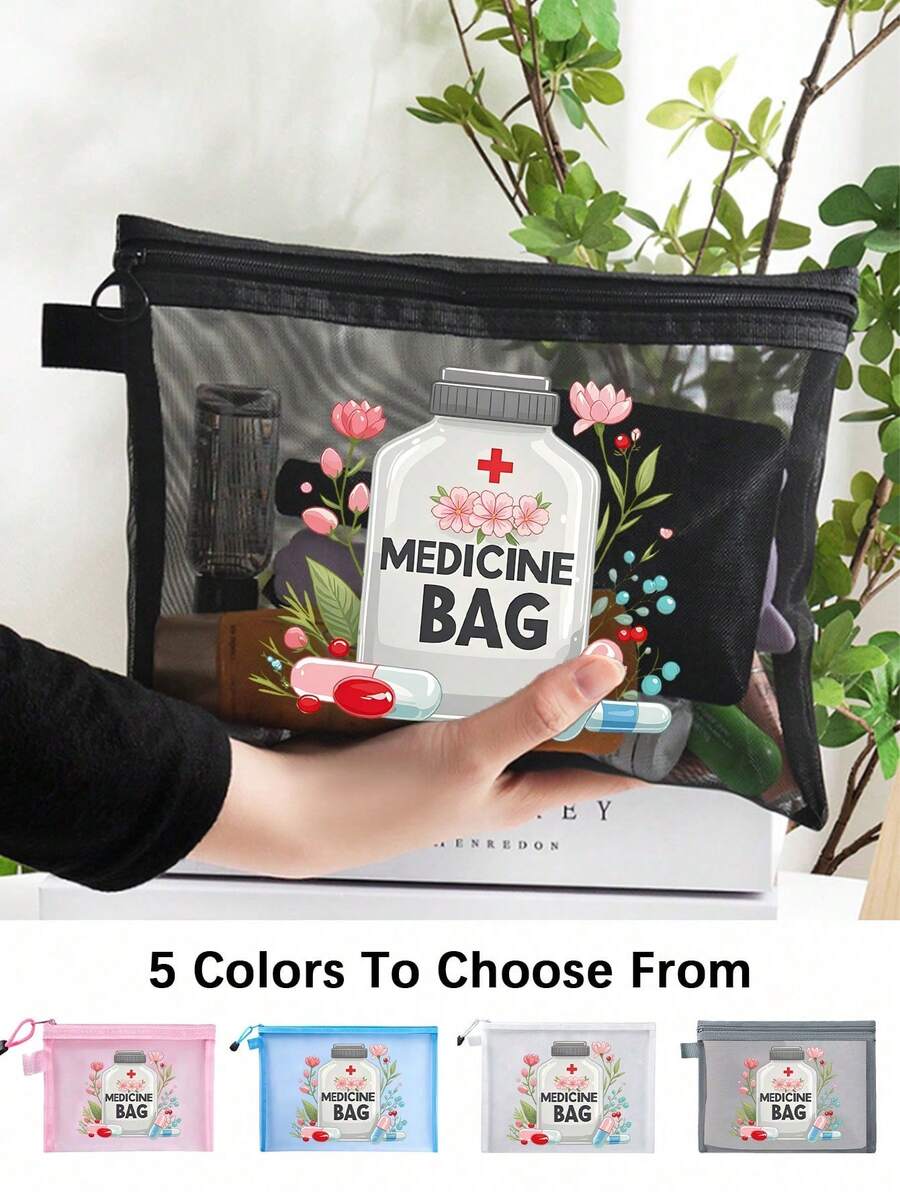 Mesh Makeup Bag,Outdoor Travel Offices Carry Small-Capacity First-Aid Kits Mesh Bag, Portable Medicine , First-Aid Kits And Pill Packaging Containers,With Pills, Nurse Letter,Medication ,Travel Pill Organizer Medicine Bag Medicine Organizer Medicine Storage Bag For Travel For Outdoor Travel Essentials First Aid Bag