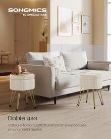 SONGMICS - Taburete otomano pequeño con Almacenamiento, Taburete de Maquillaje de Terciopelo, 15.4 de diámetro x 17.5 Pulgadas de Alto, Blanco Crema ULOM003W01 OXXV - Crema Blanco - Ver 5