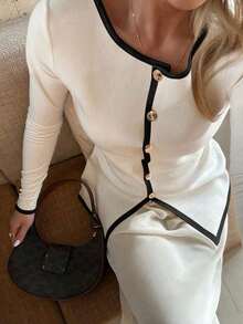 Women's Winter Y2K Crew Neck Cardigan Sweater - White - View 7