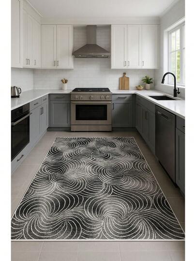 Tapete moderno antiderrapante com padrão geométrico cinza e bege – perfeito para sala de estar, quarto, sala de estar ou escritório