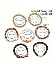 6pcs/Set New Halloween Themed Party Retro Ghost Pumpkin Polymer Clay Beaded Bracelet Set