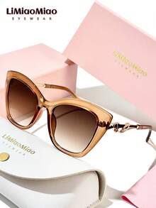 LiMiaoMiao 1pc Cat Eye Fashion Fashion Glasses, Y2K Stylish Eyewear, Holiday Gift With Glasses Case And Cleaning Cloth, Unisex - Multicolor - View 10