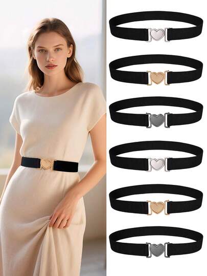 1pc Women's Elastic Waist Belt With Heart Buckle Decor, Fashion Versatile Casual Waist Band, Suitable For Dresses, Pants, Formal Wear, Valentine's Day Gift