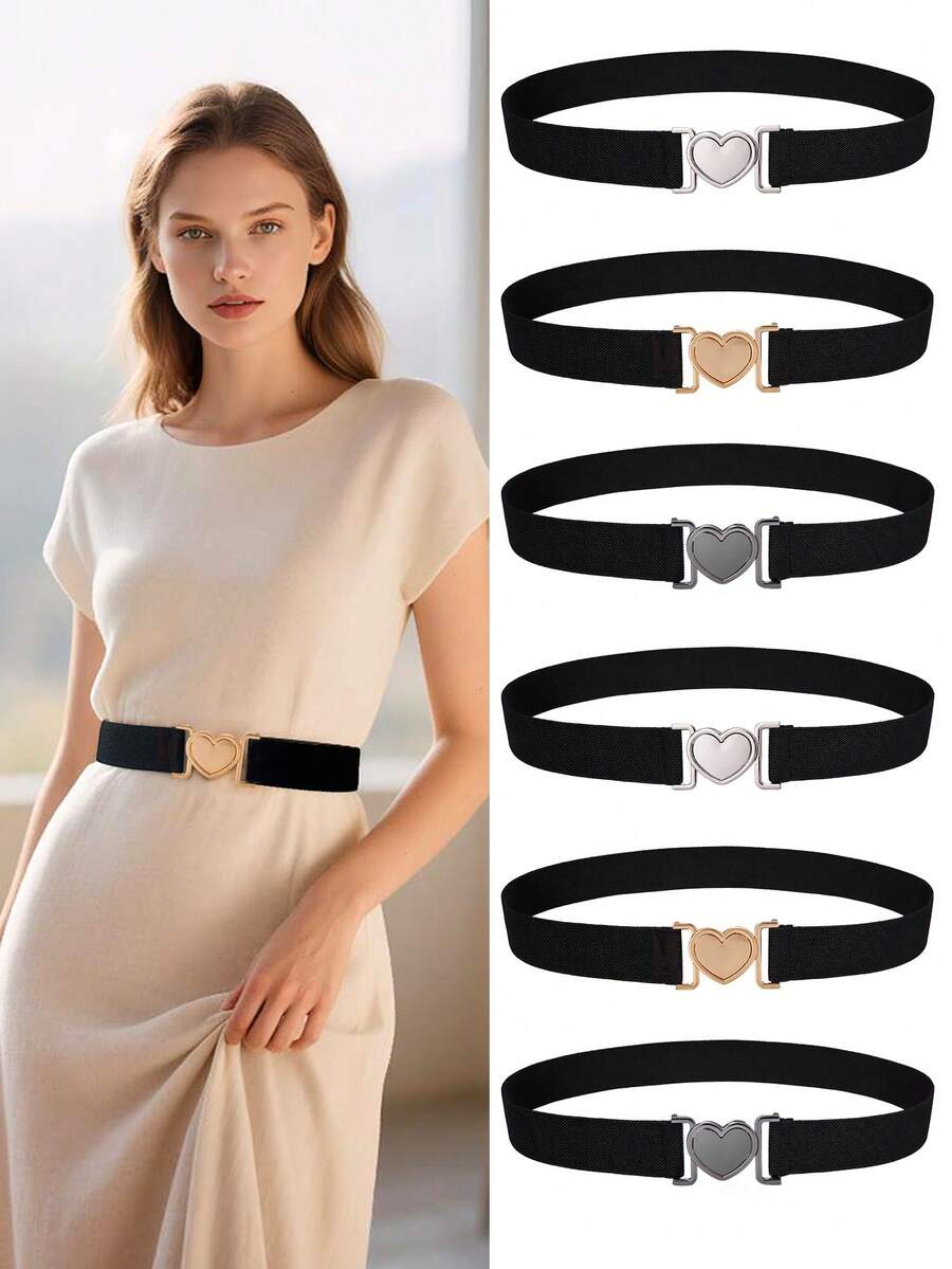 1pc Women's Elastic Waist Belt With Heart Buckle Decor, Fashion Versatile Casual Waist Band, Suitable For Dresses, Pants, Formal Wear, Valentine's Day Gift