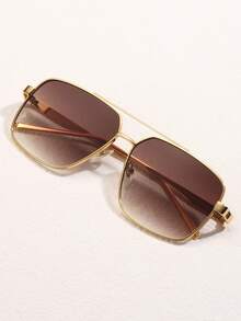 1pc Men's Metal Multicolor Square Frame Fashion Eyeglasses For Casual Or Business Wear Vintage Shades Accessories,School Beach Accessories Glasses Shades Looks Street Style And Suit For Sweater Jacket Sweatshirt Hoodie Leather Pants And Cargo Pants For Summer Beach Vacation,Outdoor,Travel - Gold - View 12