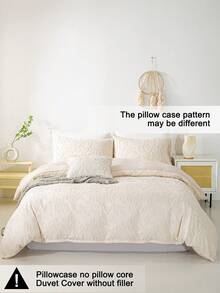 3pcs Leaf Tufted Pattern Microfiber Duvet Covers Sets(1 Duvet Cover & 2 Pillowcase)Lightweight Breathable Bed Cover All Seasons Bedding Set  For Home Bedroom Bed Sheets Set - Beige - View 4