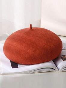 1pc Women's Solid Color Wool Warm Retro Beret Hat, Suitable For Students, Girls, British Style, French Artist, Casual Daily Wear, Autumn/Winter