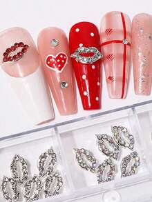 30 Piece Box - Romantic Valentine's Day Holiday 3D Multicolor AB Gold Silver Base Rhinestone Lip Alloy Jewelry DIY Girls And Women Nail Decoration