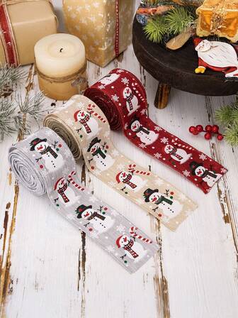 1pc Christmas Ribbon Christmas Snowman Ribbon, Christmas Tree Decoration Ribbon, Gift Decoration Ribbon, Holiday Party Atmosphere Photo Props, Suitable For Wedding Birthday Party Decoration, Christmas Gift Ribbon, Christmas Decor, Room Decor, Home Decor Christmas Decorations Winter Christmas Decorations Home Christmas Gifts Christmas Decor