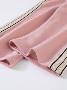 Set de 2 piezas de top con cuello alto a rayas y pantalones acampanados para niñas, estilo casual, ajuste holgado y elegante para otoño/invierno