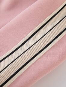 Set de 2 piezas de top con cuello alto a rayas y pantalones acampanados para niñas, estilo casual, ajuste holgado y elegante para otoño/invierno