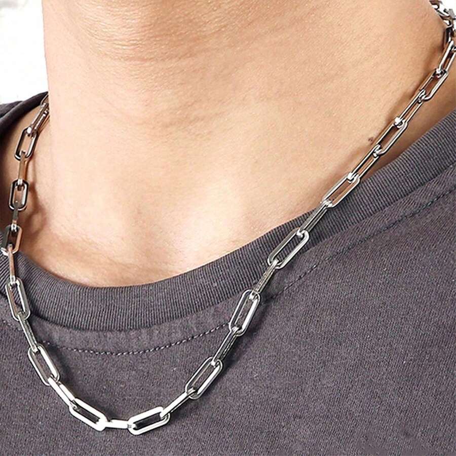 MONALLY 1pc Funky Fashion Hollow Out Round Silver Necklace Boys Chain Versatile Stainless Steel Jewelry For Summer Vacation Travel Beach Party - Chain Necklace - View 1