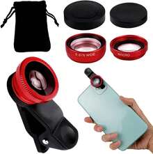 3 In 1 Phone Camera Lens Kit Camera Lens With Clip Fisheye Lens Wide Angle Lens And Macro Lens For Smartphones , Andorid (Red) - 紅色 - 查看 10