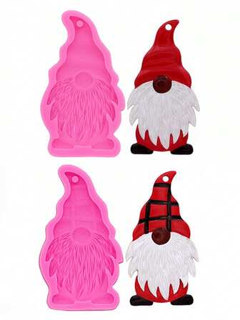 1pc Pink Liquid Silicone Material Silicone Mold, Christmas Series Santa Claus Keychain Earrings Necklace Pendant Epoxy Resin Silicone Mold Christmas Dwarf Plaster Aromatherapy Hanging Decor Mold