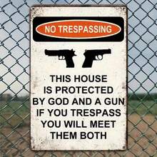 Tin Metal Sign No Trespassing Gun Sign Distressed Metal Warning Sign Home Decor Wall Art Man Cave Garage Workshop Gift Second Amendment Supporters