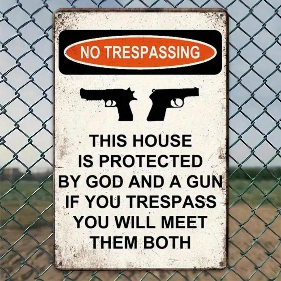 Tin Metal Sign No Trespassing Gun Sign Distressed Metal Warning Sign Home Decor Wall Art Man Cave Garage Workshop Gift Second Amendment Supporters