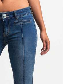 Womens Mid Rise Jeans Stretchy Wide Leg Casual Flare Bell Bottom Denim Pants Women´S Wanna Betta Butt High Rise Super Flare Denim Jeans For Women Fit Embroidered Washed Jean Denim Pants - 藍色 - 查看 4