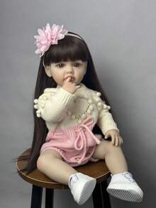 逼真55厘米重生娃娃22英寸全身柔软硅胶可水洗仿真娃娃过家家玩具新年礼物 - 米色 - 查看 7