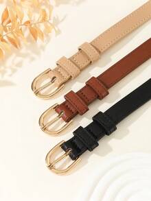 1/3pcs Fashionable Minimalist PU Leather Belt, Alloy Buckle Women Waist Belt For Daily Commute - Multicolor - View 3