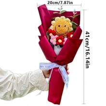 Flor de girasol y cara sonriente tejida a mano a ganchillo, regalo de cumpleaños para la novia