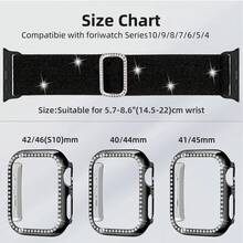 2 件套保护壳和表带套装，兼容 38/40/41/42/44/45/46 毫米手表，适用于 Series 10/9/8/7/SE/6/5/4/3/2/1，镶嵌闪亮水钻，高光电镀黑色/银色/金色，配有闪亮弹力腕带，最佳配件套装。 - 閃黑 - 查看 6