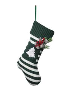 1pc Christmas Stockings Stripe Knitted Christmas Socks Xmas Gift Candy Bag Christmas Tree Fireplace Hanging Sock Winter Holiday Family Party Decorative Stocking Ornaments Home Decor Christmas Decorations Room Decor