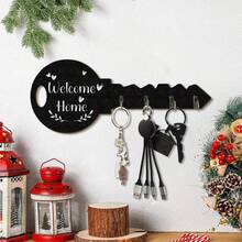 1pc Christmas Decorations Hanging Rustic Wood Keychain, Welcome Home Key Hook Decoration, Wall Mounted Storage Hook For Keys, Keychains And More - Perfect For Entryway, Kitchen, Office, Key Holder, Christmas Party Decoration And Storage Home Decor Room Decor