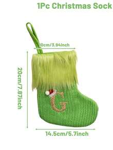 1pc Green Fluffy Christmas Stockings, Christmas Decorations Stocking Socks, Christmas Party Favors Gift Bags, Christmas Hanging Stocking Ornaments With A-Z Alphabet, Christmas Tree Decorations, Christmas Gift Ideas, Christmas Decorations 2025, Christmas Gift Packaging Bags, Christmas Tree Decorations, Home Decor, Room Decor, Winter Festival Fireplace Decor, Christmas Decor, Xmas Party Decor, Christmas Party Supplies
