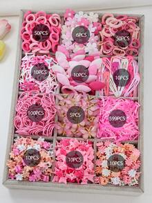 870件/套 女孩及青少年粉色简约基础公主风发圈、星星/蝴蝶结发夹、珍珠花朵发卡、BB夹组合发饰套装，适合日常佩戴和送礼 - 彩色 - 查看 11