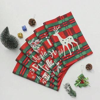 1pc/6pcs Christmas Table Mats, Polyester & Linen Placemat, Kitchen Dining Table Mats, Festive Decor