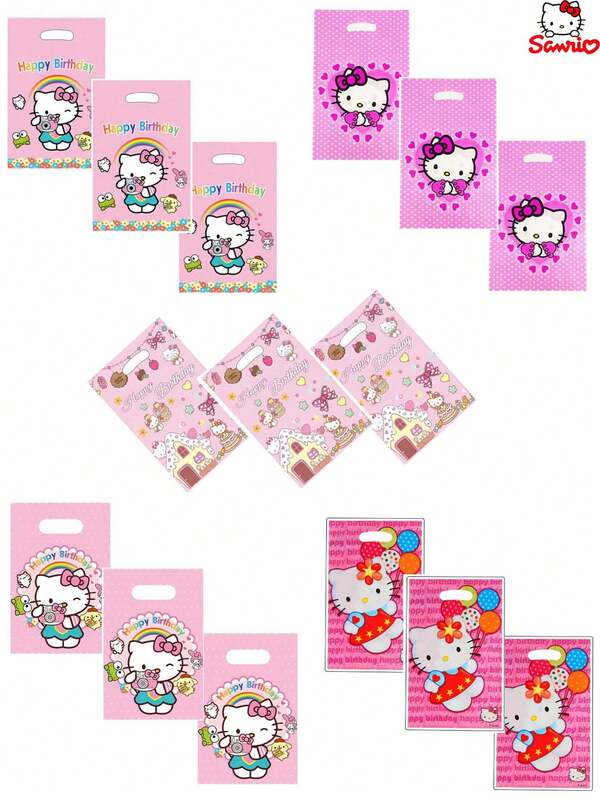 Sanrio 10 pièces Sacs-cadeaux pour la fête d'anniversaire Hello chat de Sanrio, sacs de bonbons et de friandises, fournitures et décorations pour la fête d'anniversaire