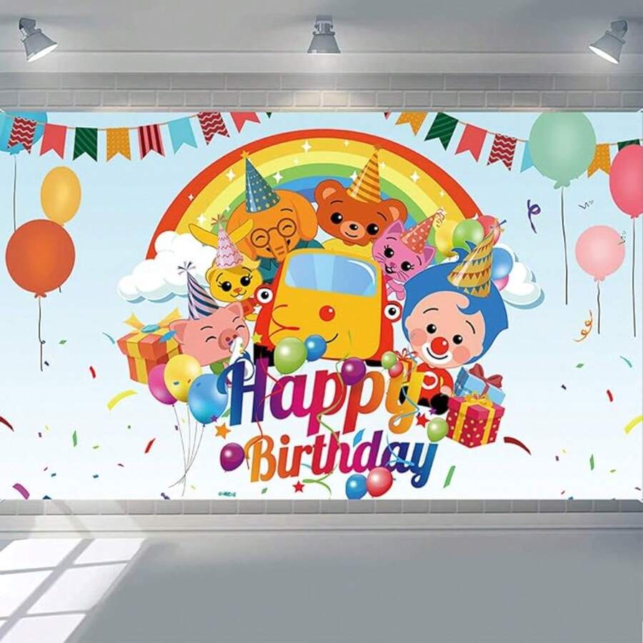 Plim Plim Happy Birthday Banner Cartoon Party Backdrop Tapestry Payaso Birthday Party Decor Cartoon Photo Background - 如圖所示 - 查看 1