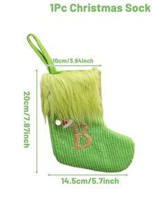 1pc Green Fluffy Christmas Stockings, Christmas Decorations Stocking Socks, Christmas Party Favors Gift Bags, Christmas Hanging Stocking Ornaments With A-Z Alphabet, Christmas Tree Decorations, Christmas Gift Ideas, Christmas Decorations 2025, Christmas Gift Packaging Bags, Christmas Tree Decorations, Home Decor, Room Decor, Winter Festival Fireplace Decor, Christmas Decor, Xmas Party Decor, Christmas Party Supplies