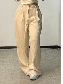Wide Leg Tailored Pantolon Pants - beige - Ver 2