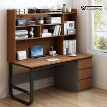 Escritorio minimalista moderno con estantería y 3 cajones escritorio de oficina en casa mueble organizador para estudio trabajo múltiple espacio almacenaje - Marrón - Ver 2