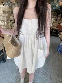 2025 New French Autumn Bestseller White Embroidered Casual A-Line Slip Dress For Women