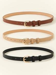 1/3pcs Fashionable Minimalist PU Leather Belt, Alloy Buckle Women Waist Belt For Daily Commute - Multicolor - View 2