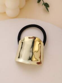 1个金色几何金属弹力发圈发饰，女士装饰礼品，金色发饰头饰发圈马尾辫发圈橡皮筋发绳，发圈发饰 - 金色 - 查看 3