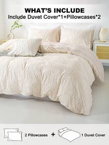 3pcs Leaf Tufted Pattern Microfiber Duvet Covers Sets(1 Duvet Cover & 2 Pillowcase)Lightweight Breathable Bed Cover All Seasons Bedding Set  For Home Bedroom Bed Sheets Set - Beige - View 2