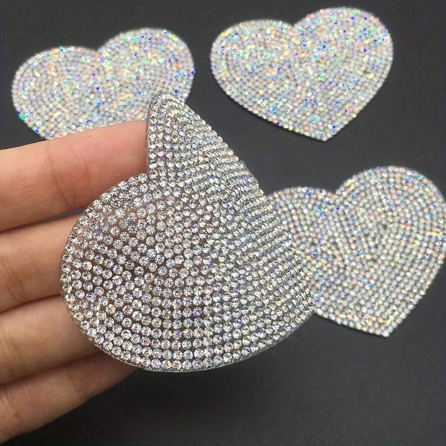 1 pièce Patchs en forme de cœur avec strass scintillants, appliques, patchs thermocollants pour vêtements, chapeaux, sacs, décoration de la Saint-Valentin, été, école