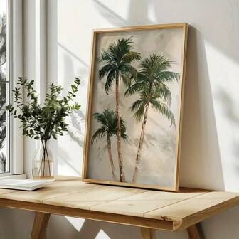 1 幅热带棕榈树软墙画艺术，海岸风光，海滩海报，夏季海洋植物装饰，适用于卧室、客厅、浴室、办公室装饰