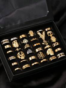 5/10/20/30/40/50/60pcs Fashionable Personalized Accessories For Men, Roman Numeral Single Chain Smooth Cross Ring Set, Multiple Styles For Flexible Matching, Size 6-11 Random, Suitable For Men & Women Daily, Festival, Party Wear