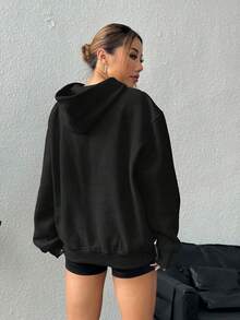 HoodieWomen Essential Drop Shoulder Oversized Hoodie Fall & Winter, UnisexLoose And Comfortablewinter Clothes For Women Hoodies For Women - 黑色 - 查看 2