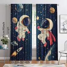 2 piezas Cortinas con estampado de astronauta, tela de poliéster de 100-120g, diseño de bolsillo para barra, estilo moderno, impresión por sublimación de primavera, decoración estacional, sin forro, adecuado para dormitorio, sala de estar - Multicolor - Ver 18