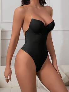 1pc Seamless Shapewear Bra, Deep V-Neck Design, Effective For Enhancing Silhouette, Suitable For Weddings And Parties - Black - View 7